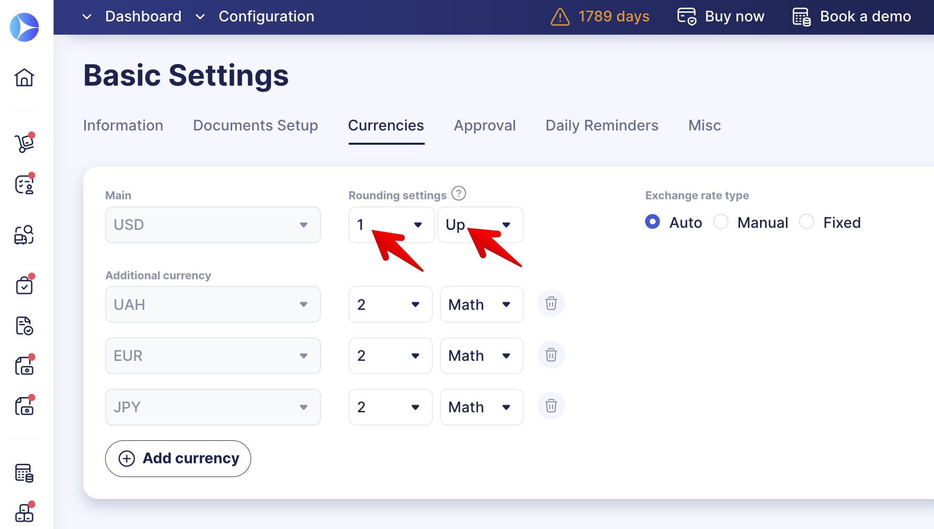 Currency Exchange Rates and Rounding Settings